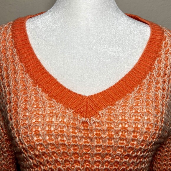 POOF Open-Knit V-Neck Sweater Size Medium - Hi Low Hem - Citrus Stitch Color - Picture 2 of 11